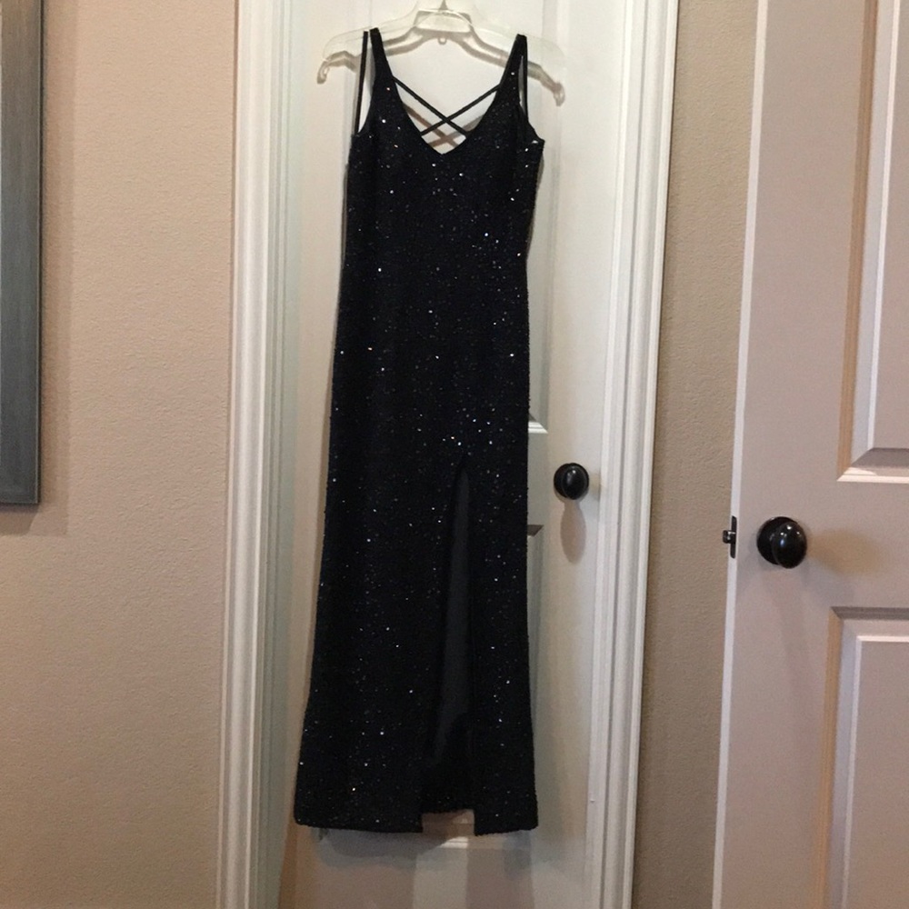 Black sequined prom dress
